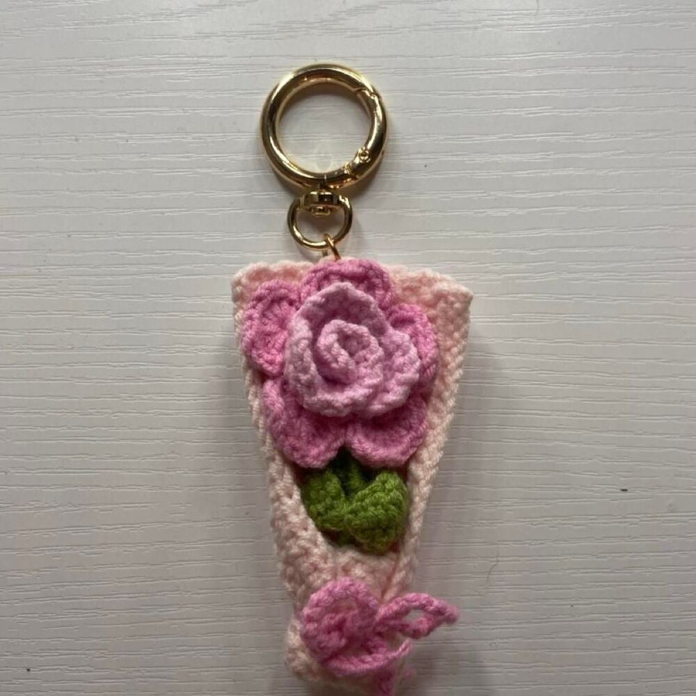Handmade crocheted keychain bouquet